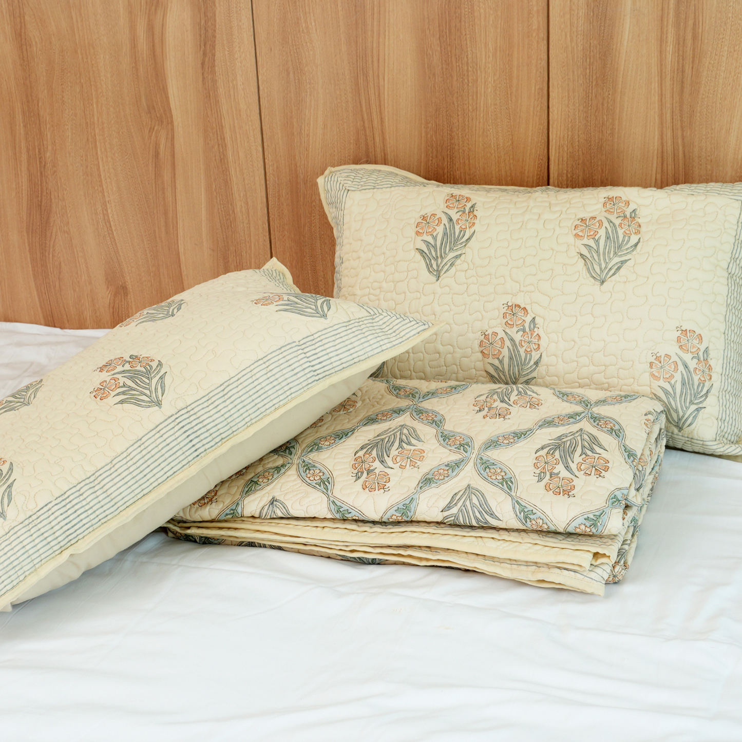 Iris Handblock Quilted Bedcover