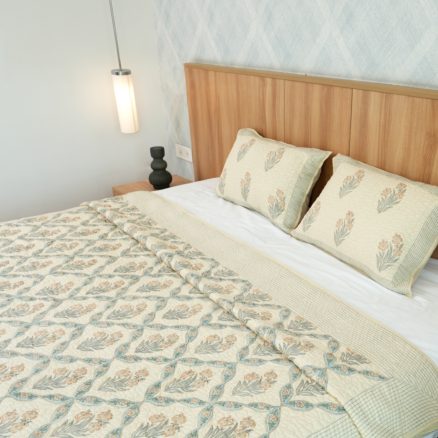 Iris Handblock Quilted Bedcover