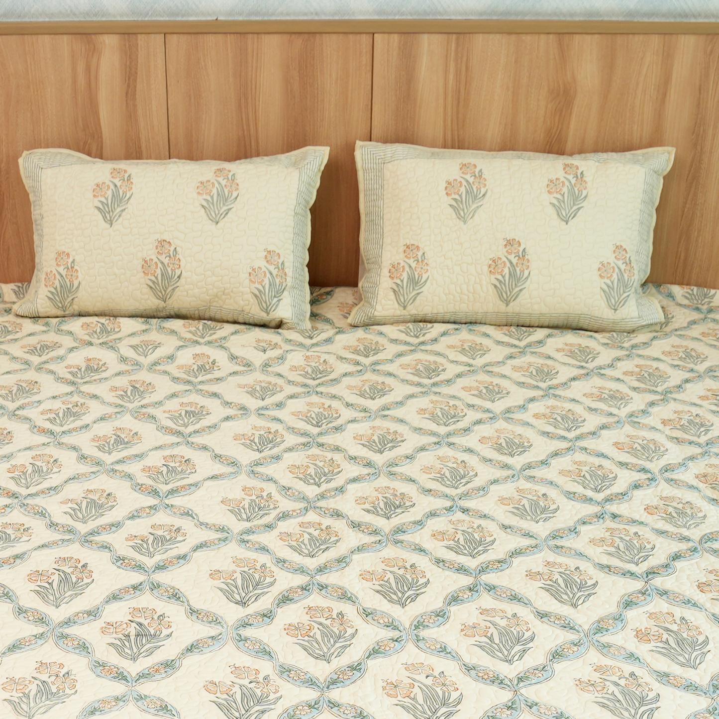 Iris Handblock Quilted Bedcover