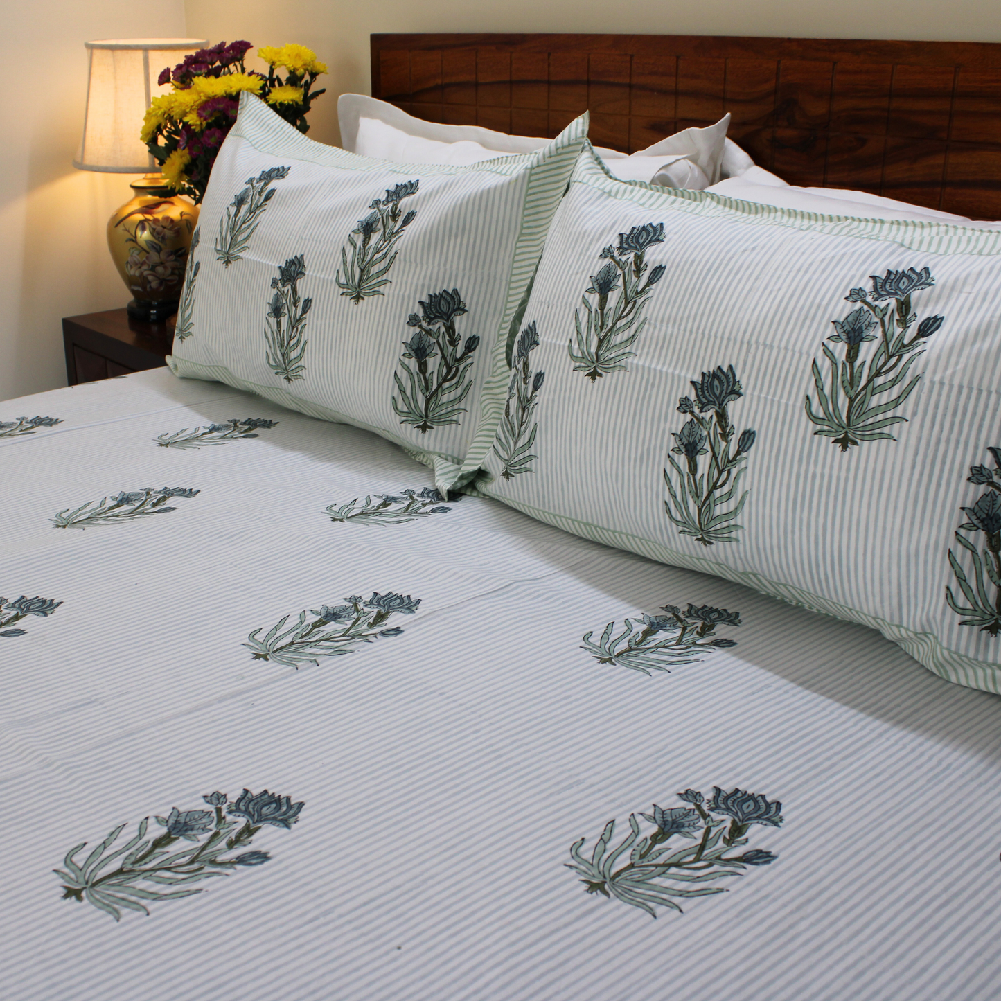 Anandbagh Handblock Handblock Bedsheet-Stripes
