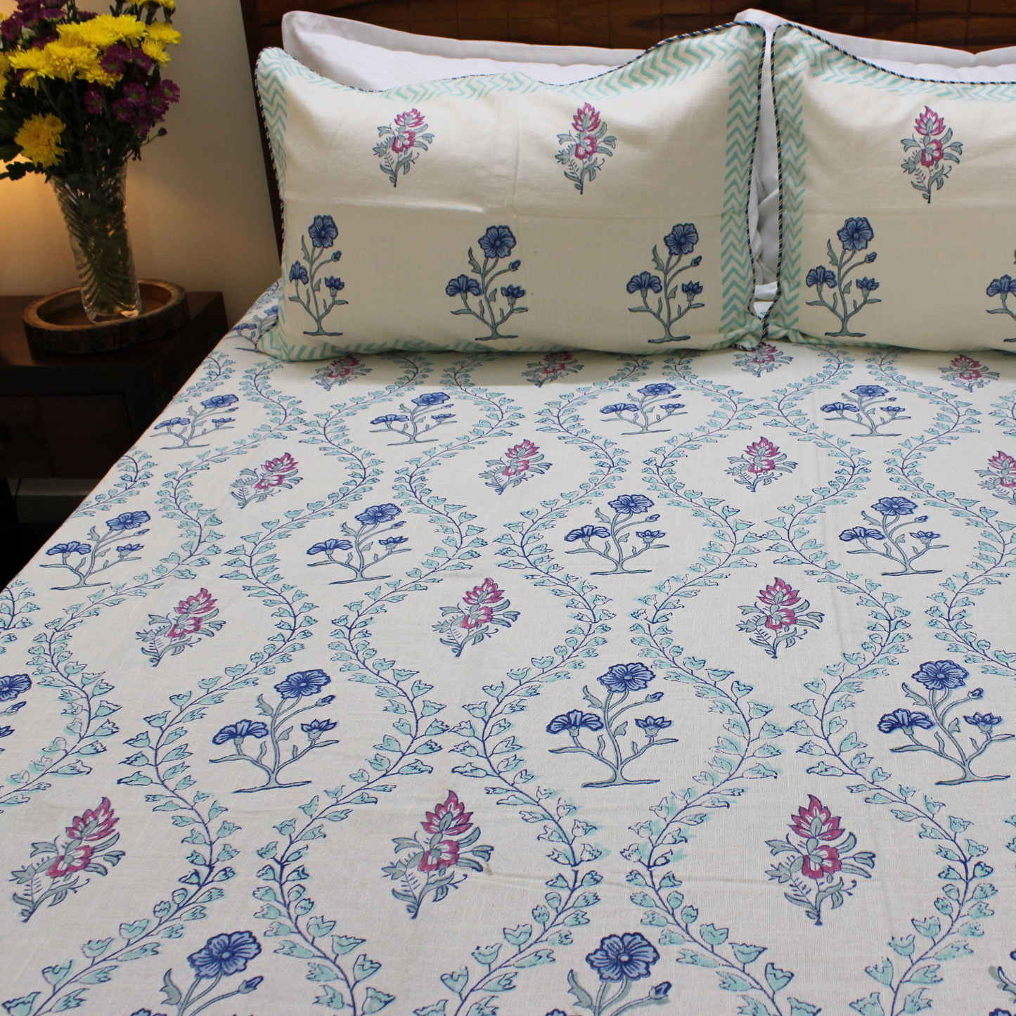 Anand Bagh Lotus Garden Handblock Bedcover