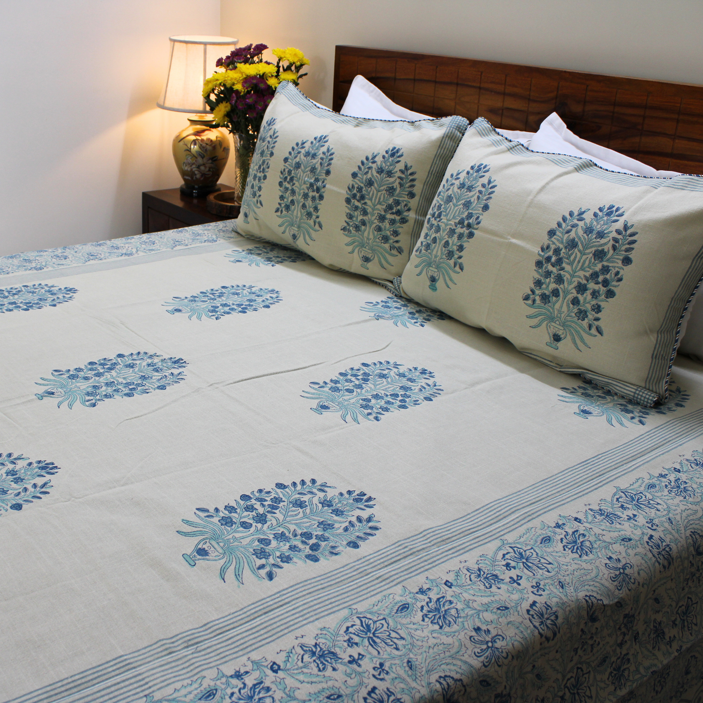 Anand Bagh Lotus Garden Handblock Bedcover