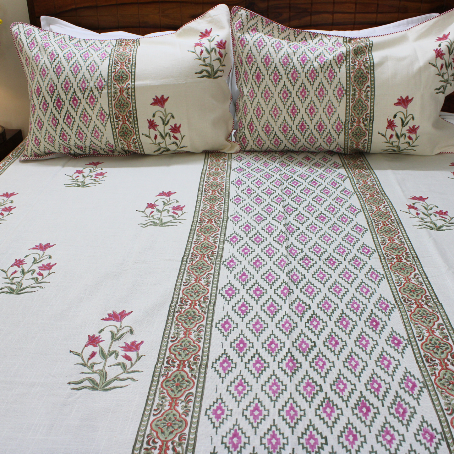 Anand Bagh Lotus Garden Handblock Bedcover