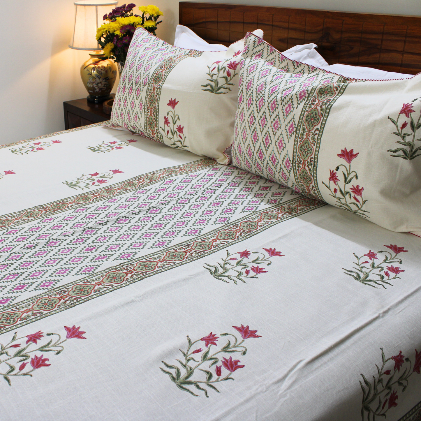 Anand Bagh Lotus Garden Handblock Bedcover