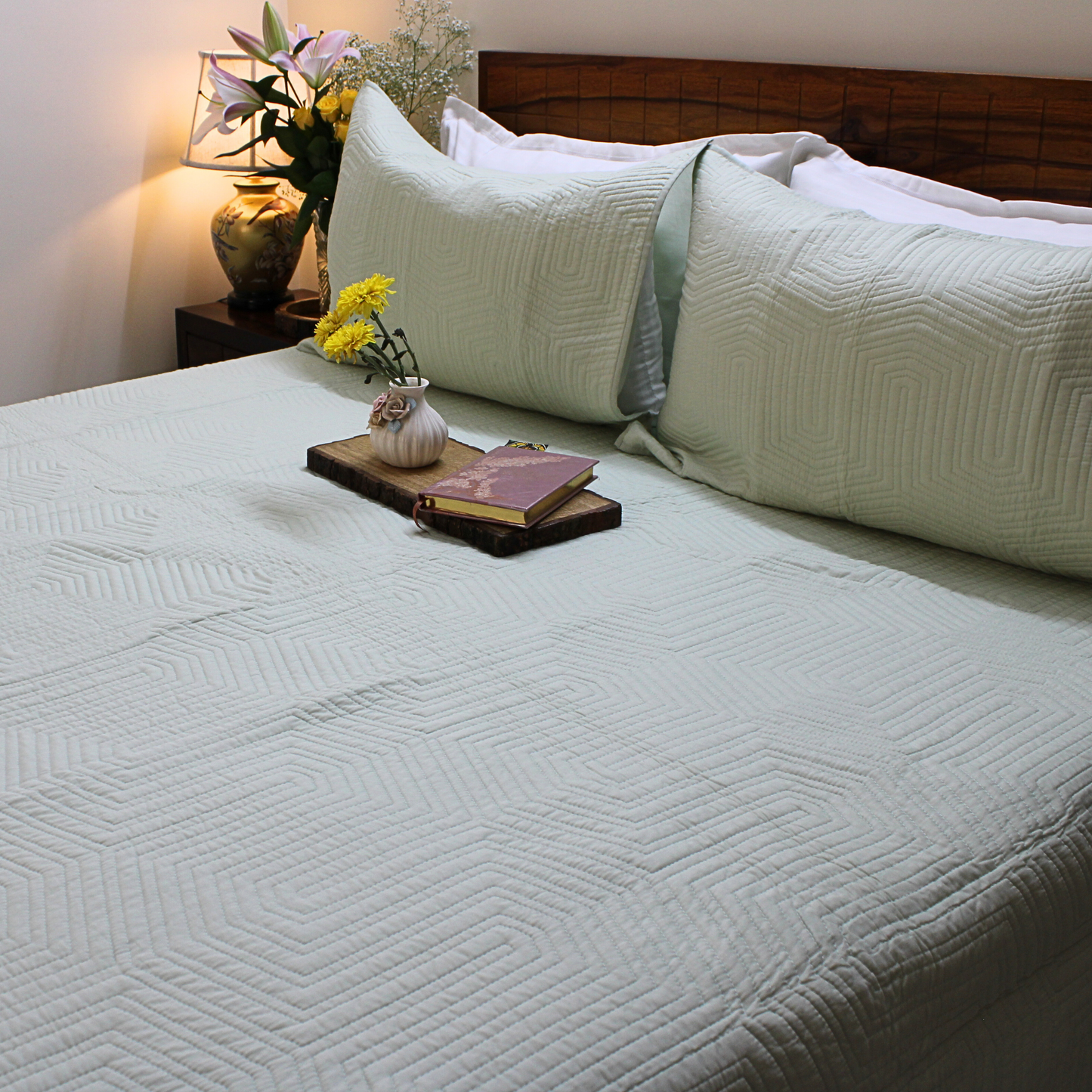Serene Stitch Quilted Bedcover – Mint Mist