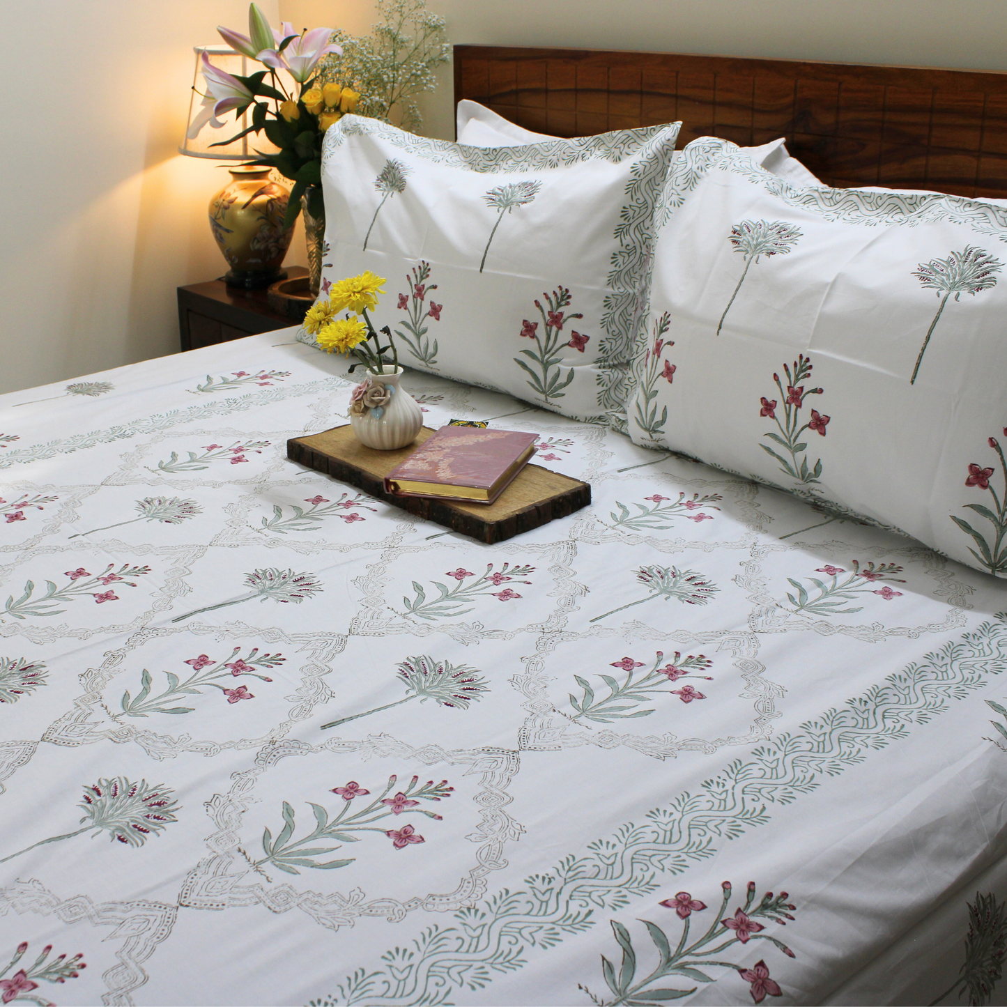 Colours Of The Garden: Handblock Bedsheet