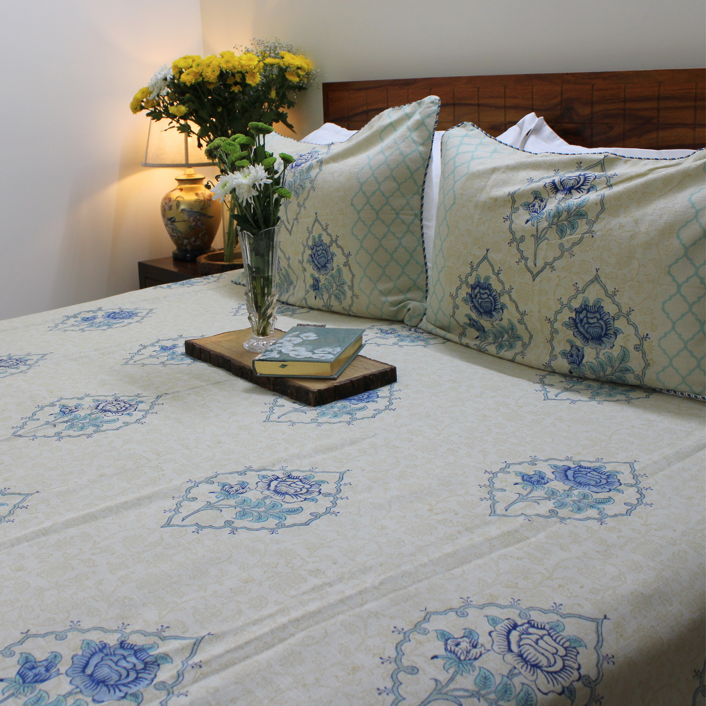 Anand Bagh Lotus Garden Handblock Bedcover