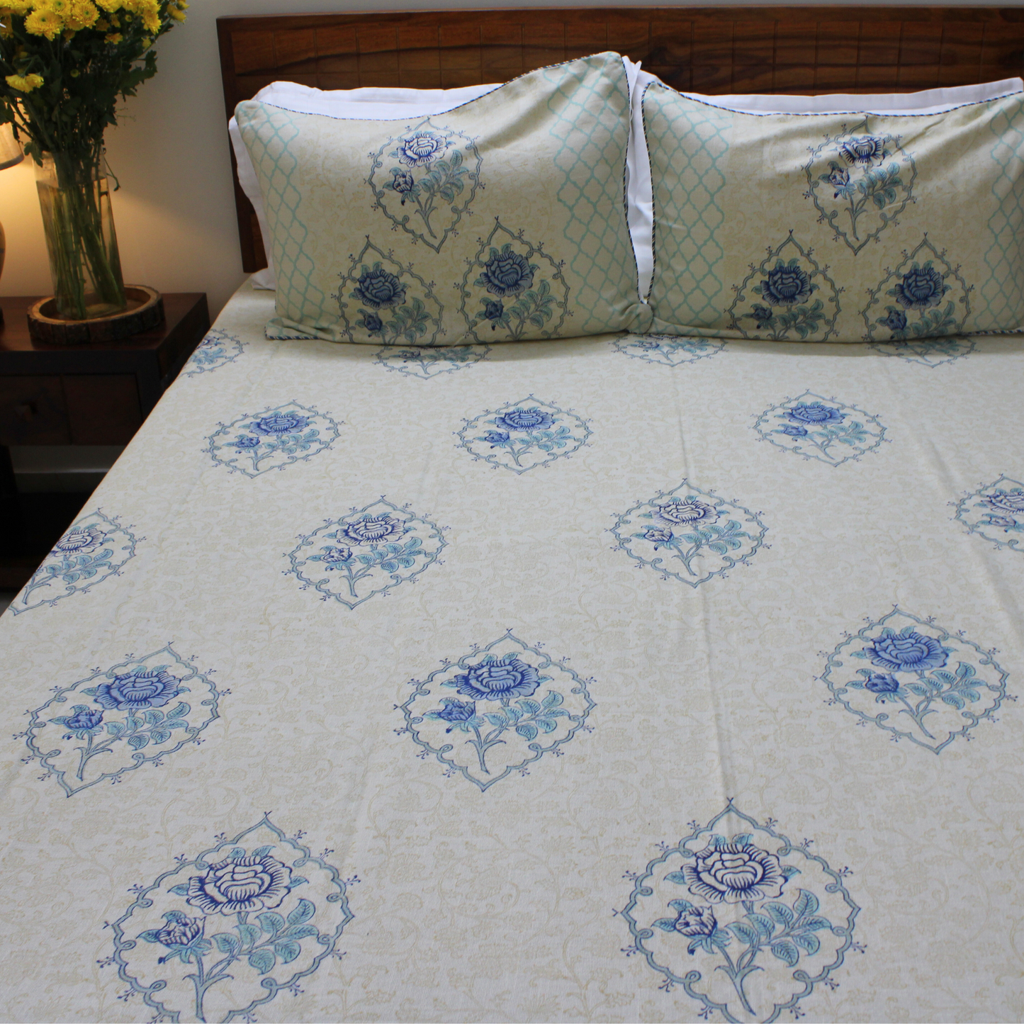 Anand Bagh Lotus Garden Handblock Bedcover