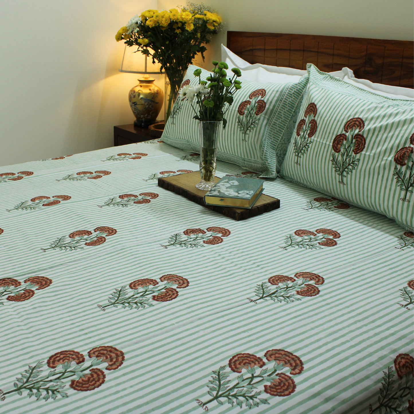 Anandbagh Handblock Handblock Bedsheet-Stripes