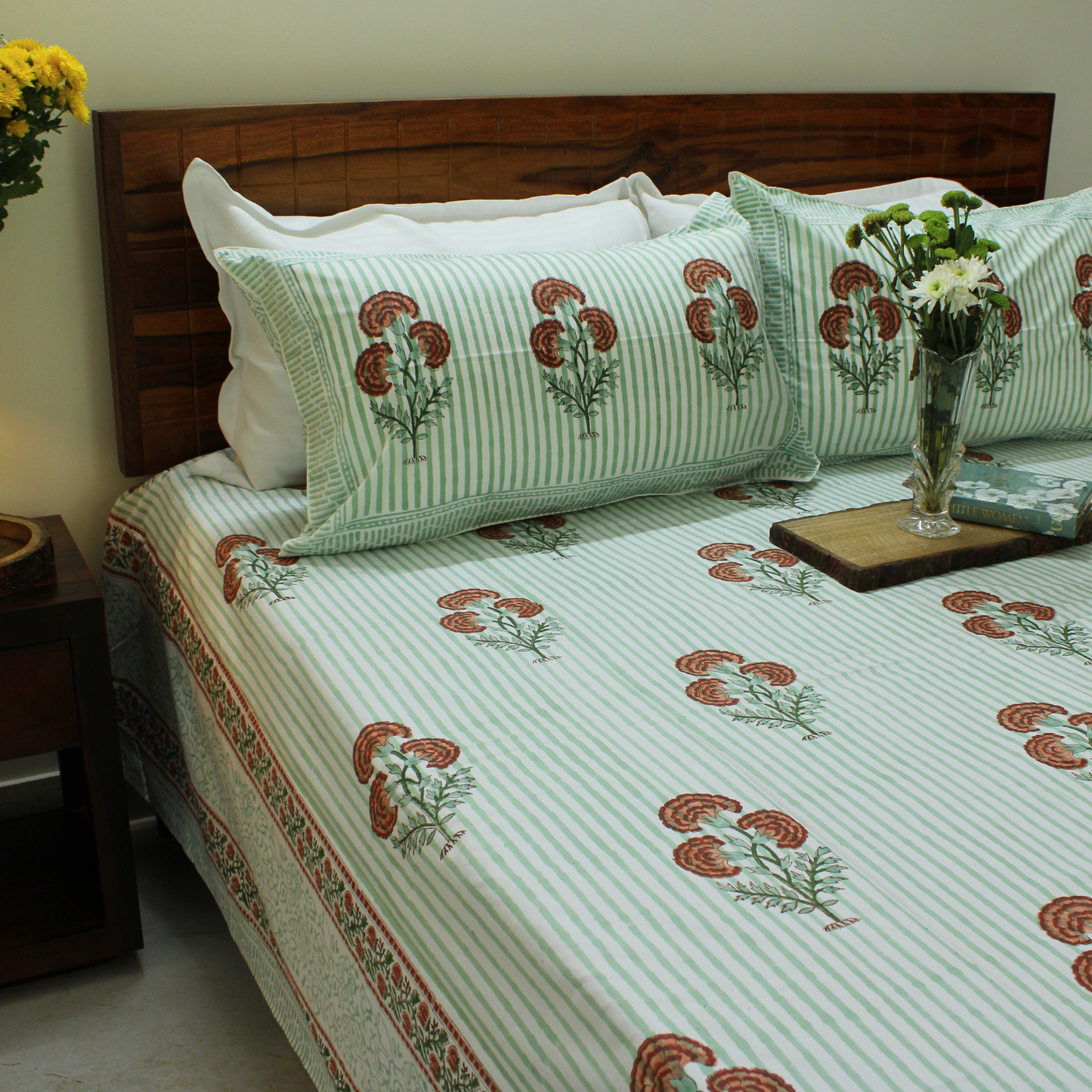 Anandbagh Handblock Handblock Bedsheet-Stripes