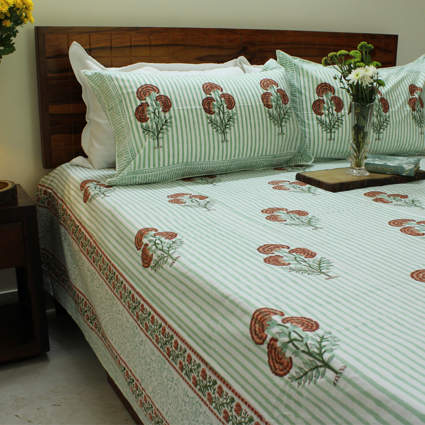 Anandbagh Handblock Handblock Bedsheet-Stripes