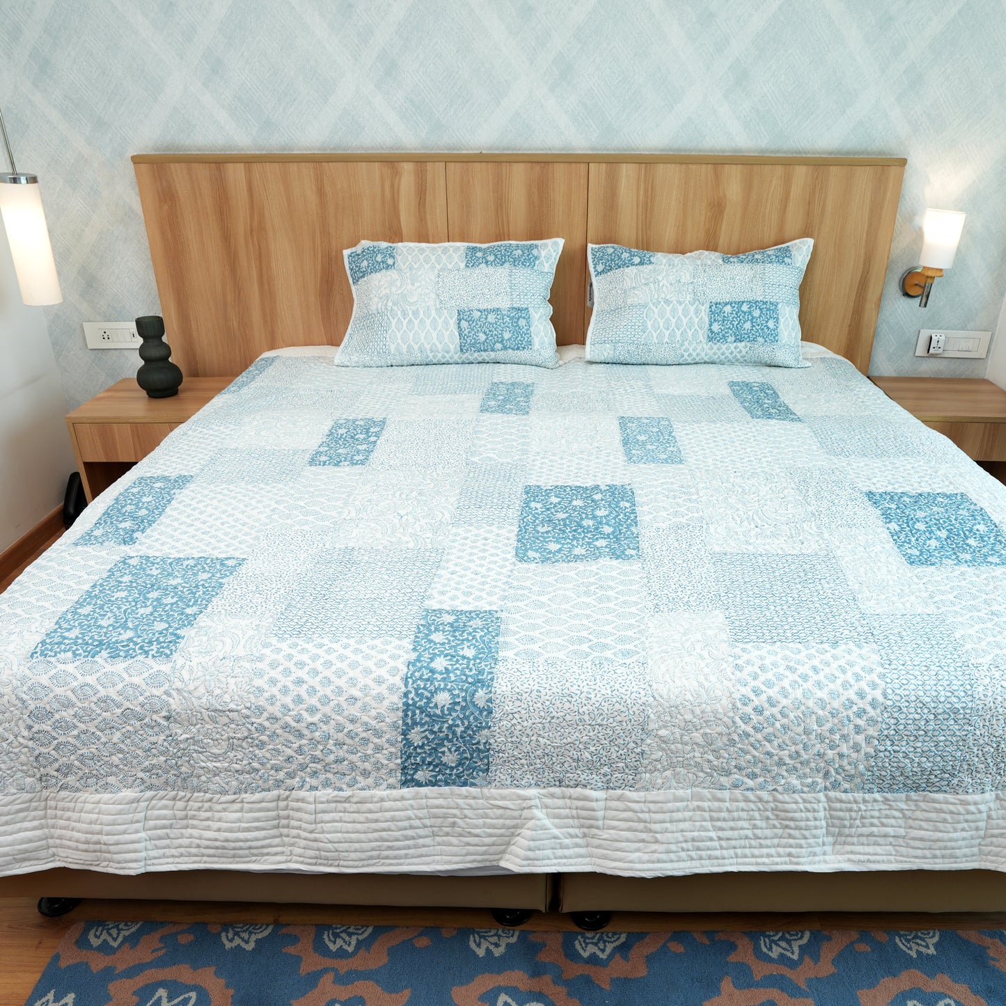 Patch Voile Handblock Quilted Bedcover