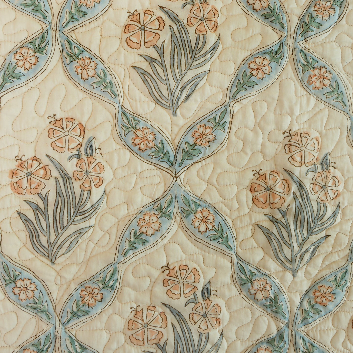 Iris Handblock Quilted Bedcover