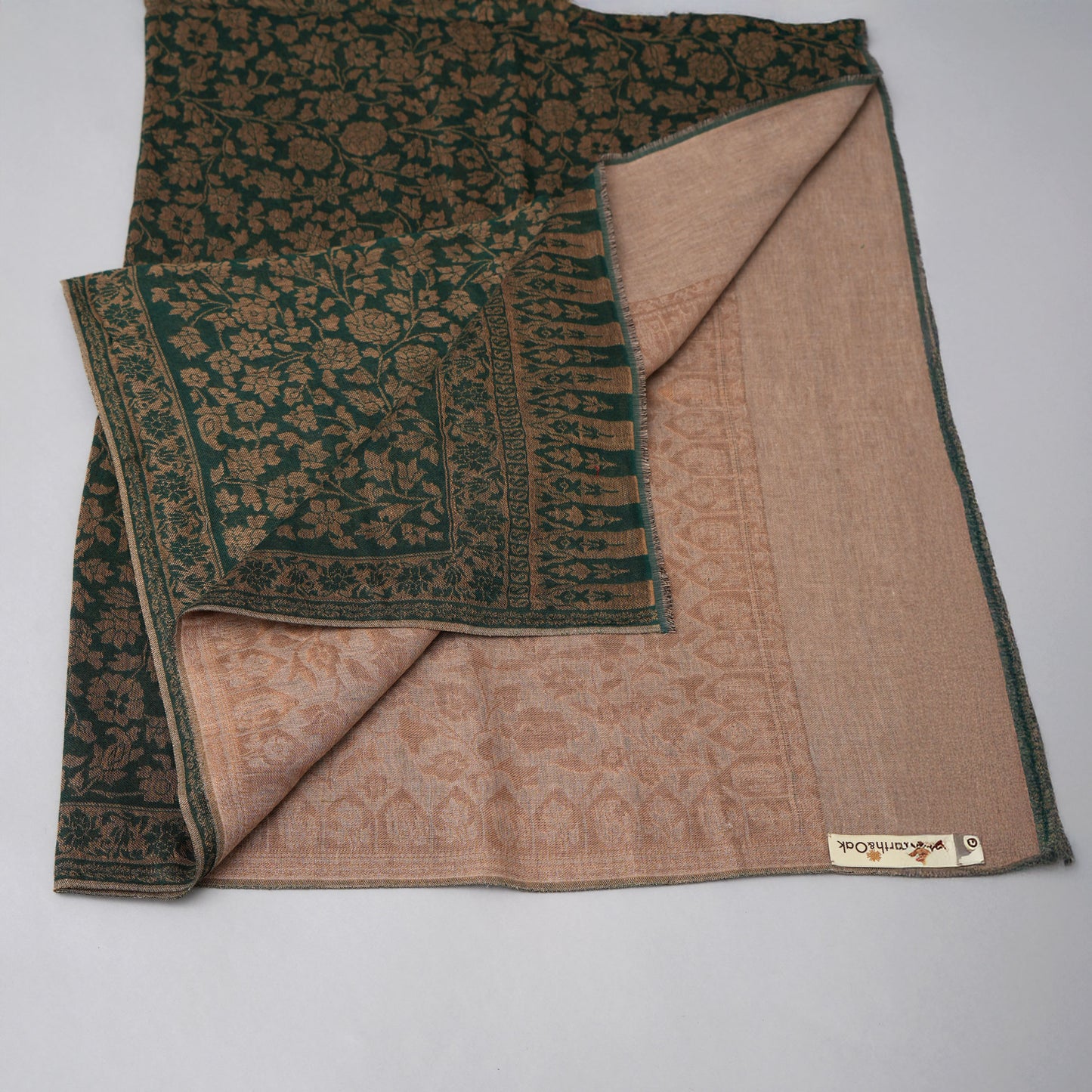 Zari Dorukha Wool Shawl -Green