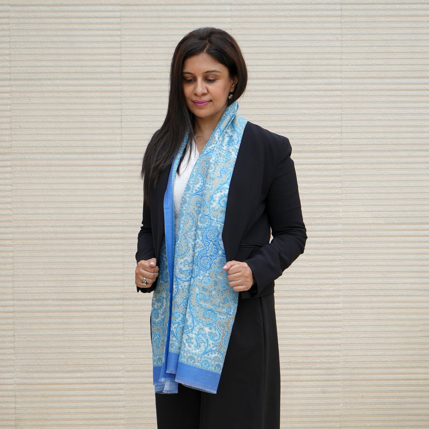 Azure Bloom- Cotton Linen Stole