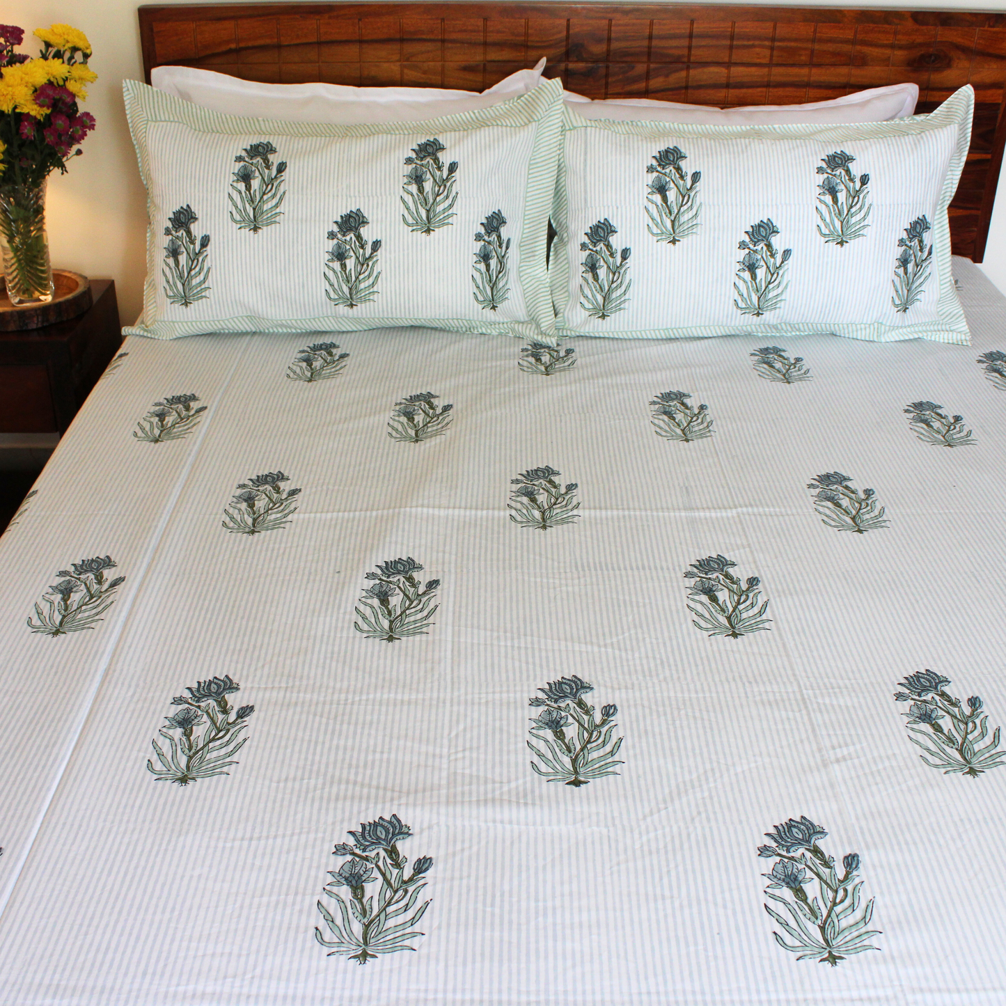 Anandbagh Handblock Handblock Bedsheet-Stripes