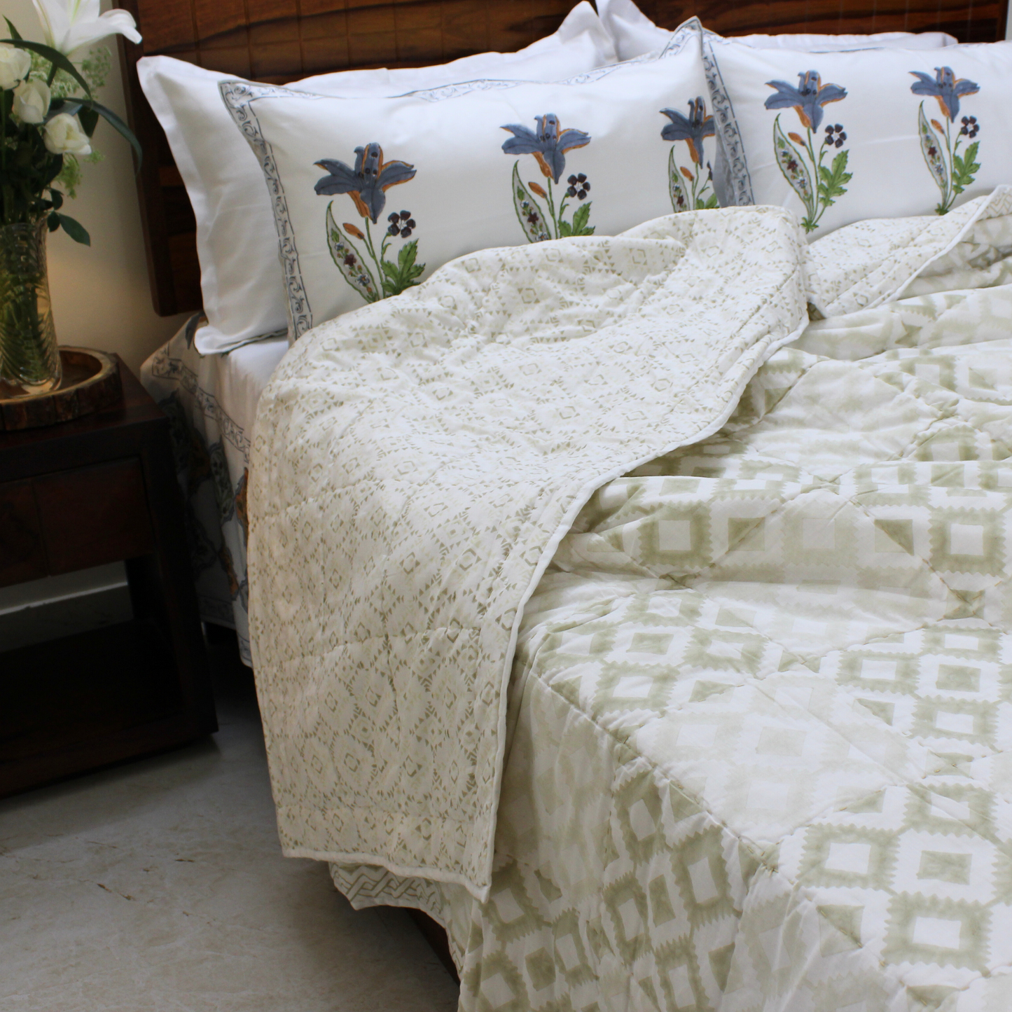 Organic Cotton, Traditionally Carded and Fluffed,Handblock Print , reversible, Handmade, Jaipuri razai, Skin Friendly