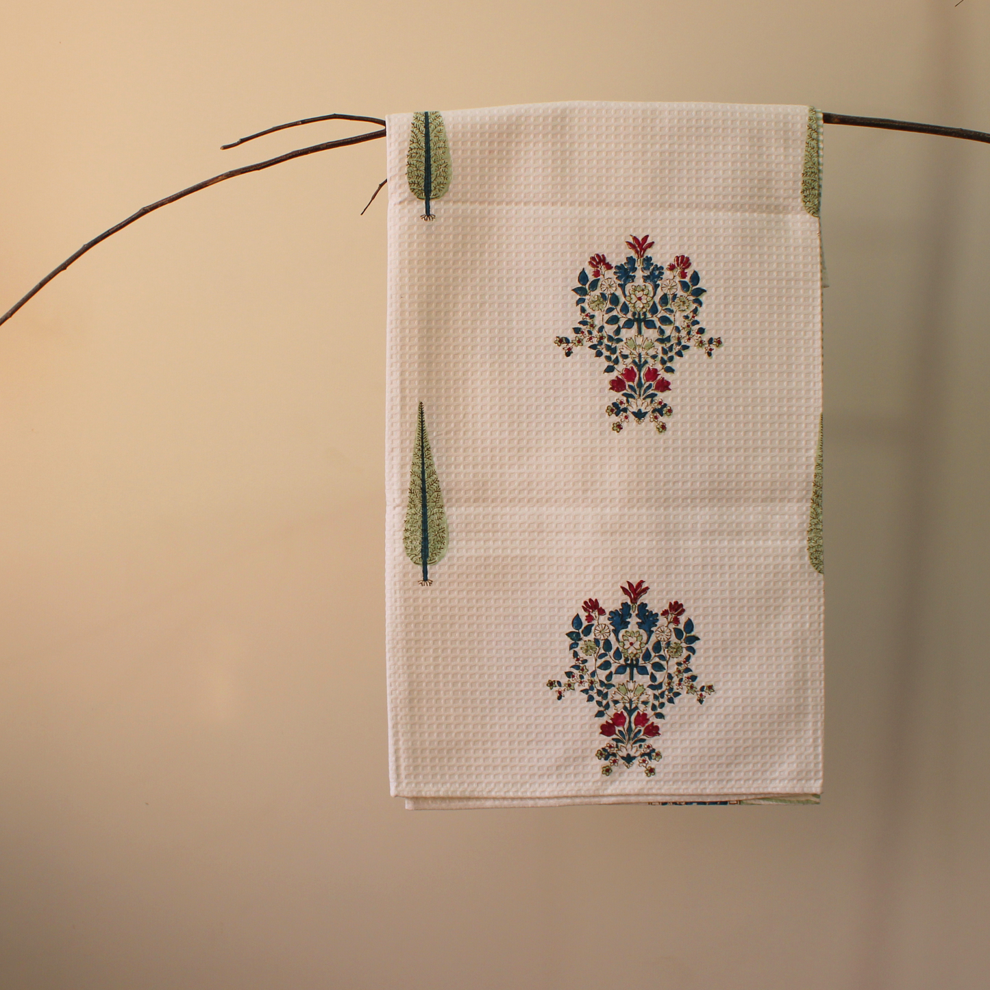 Cotton; Hand-blocked designs, Exceptional absorbency, Quick-drying, Lightweight and breathable, Soft texture