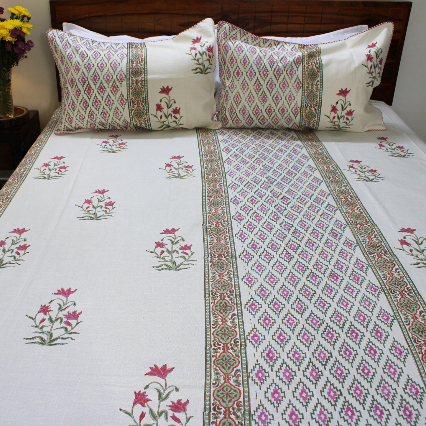 Anand Bagh Lotus Garden Handblock Bedcover