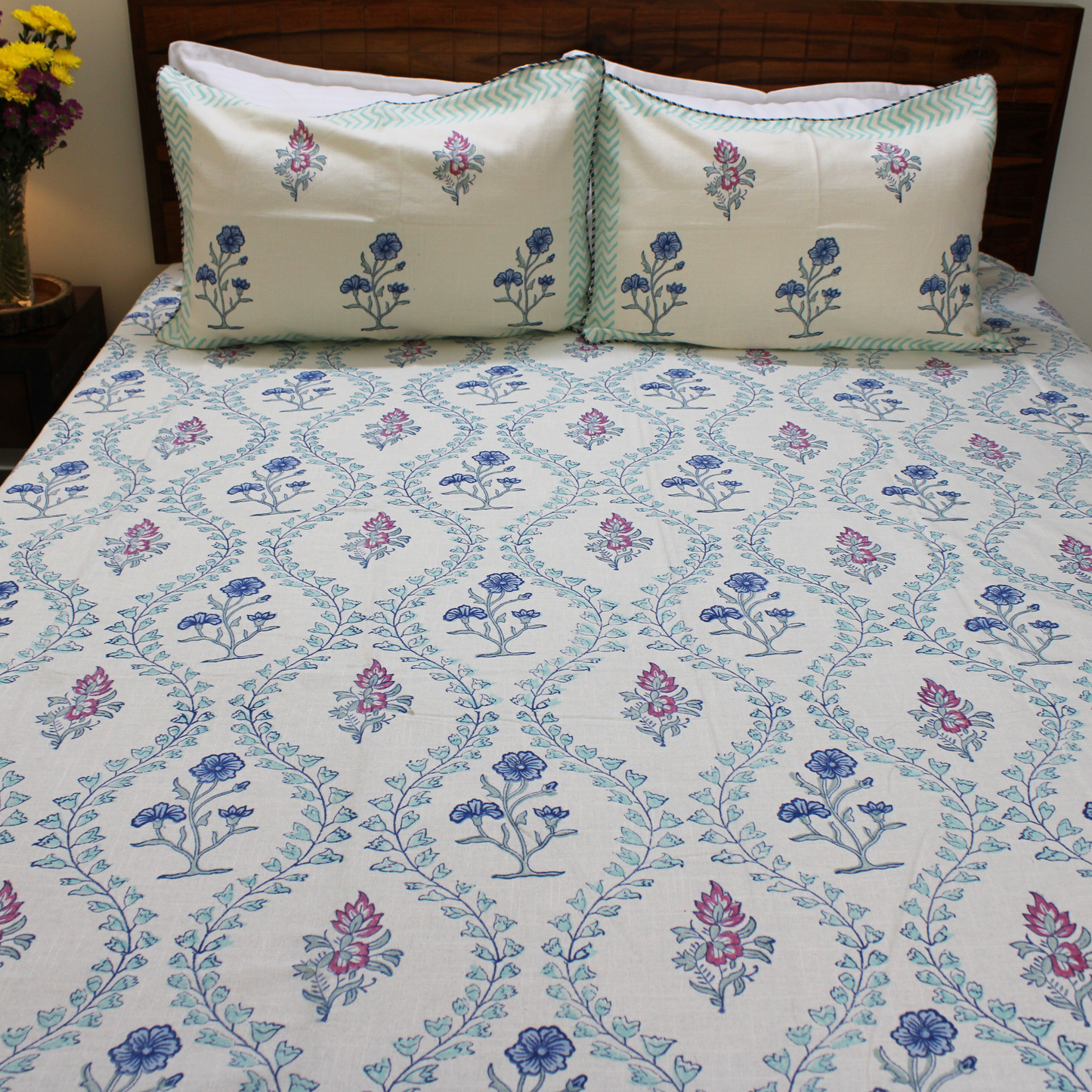 Anand Bagh Lotus Garden Handblock Bedcover