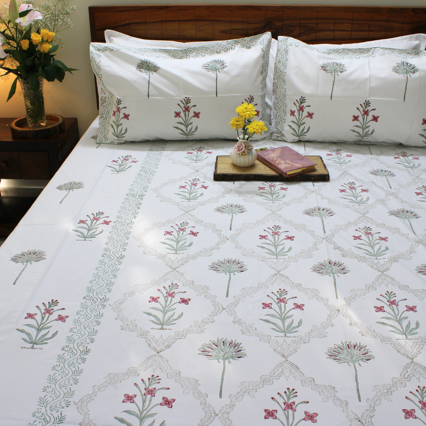 Colours Of The Garden: Handblock Bedsheet