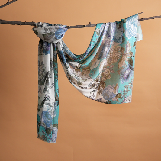 Aqua Bloom-Bamboo Modal Stole