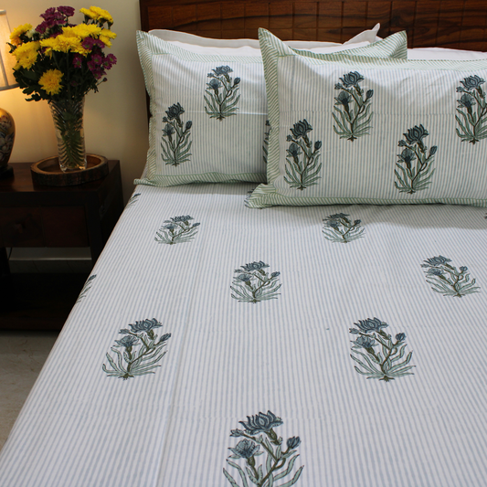 Anandbagh Handblock Handblock Bedsheet-Stripes
