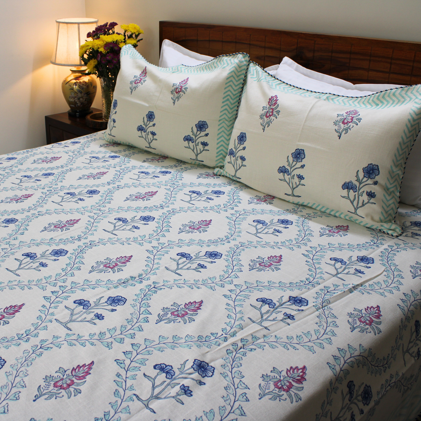 Anand Bagh Lotus Garden Handblock Bedcover