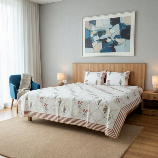 Anand Bagh Jaquard Handblock Bedcover