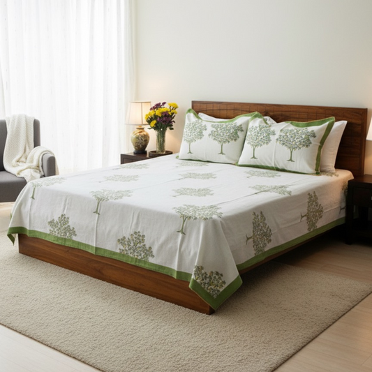 Anand Bagh Lotus Garden Handblock Bedcover