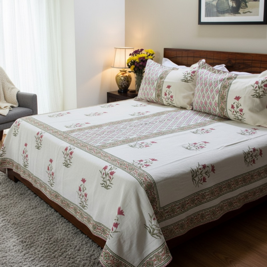 Anand Bagh Lotus Garden Handblock Bedcover