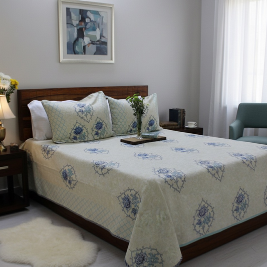 Anand Bagh Lotus Garden Handblock Bedcover