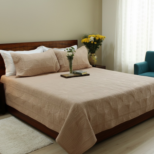 Serene Stitch Quilted Bedcover – Peach Mist