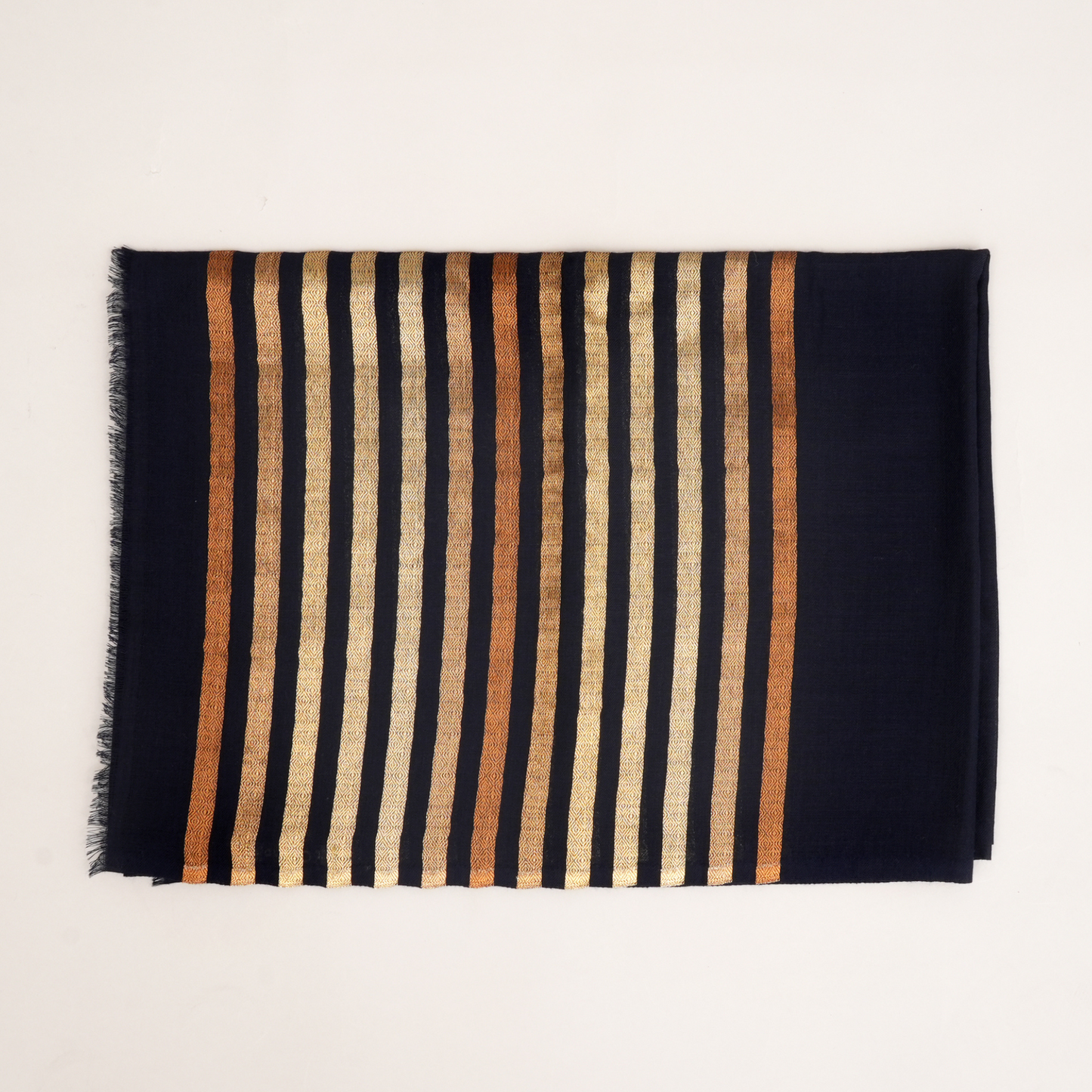 Winter Glow Wool Zari Stole-Navy Blue