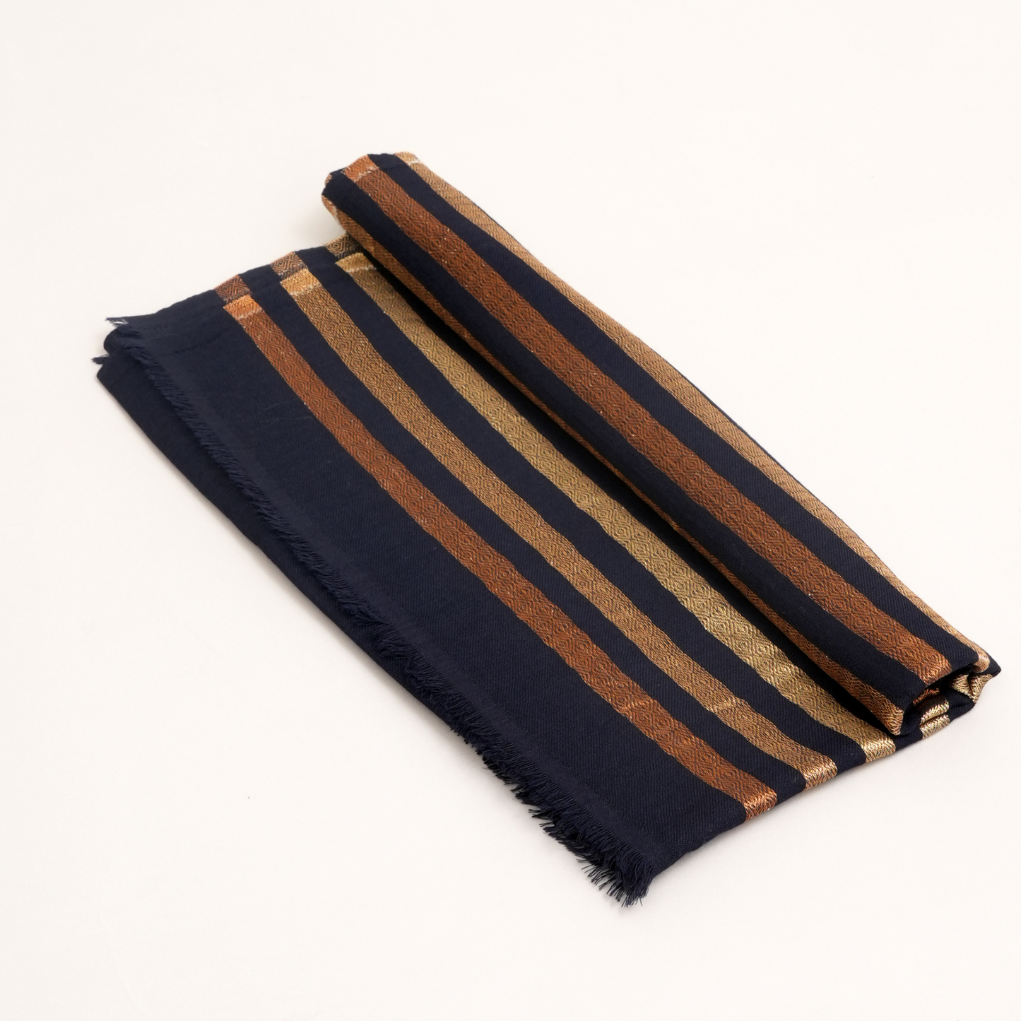 Winter Glow Wool Zari Stole-Navy Blue
