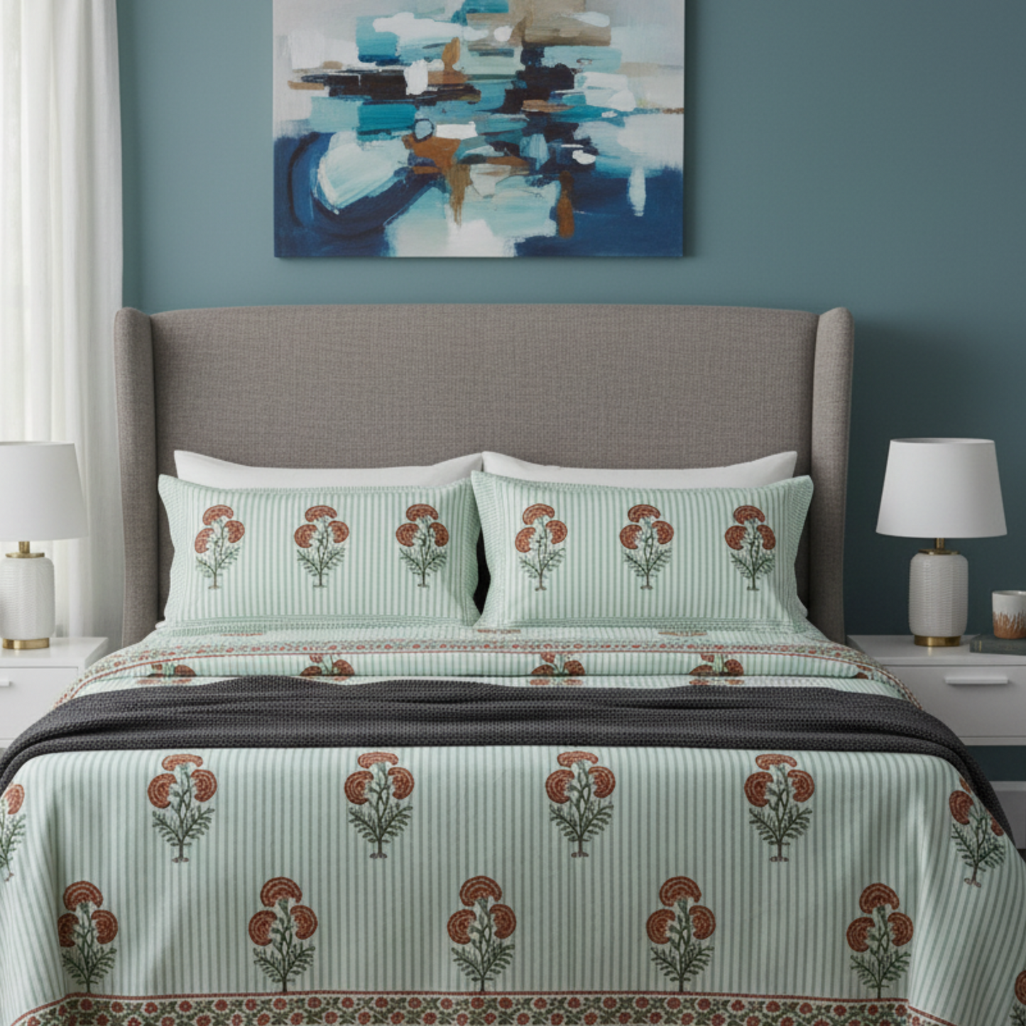 Anandbagh Handblock Handblock Bedsheet-Stripes