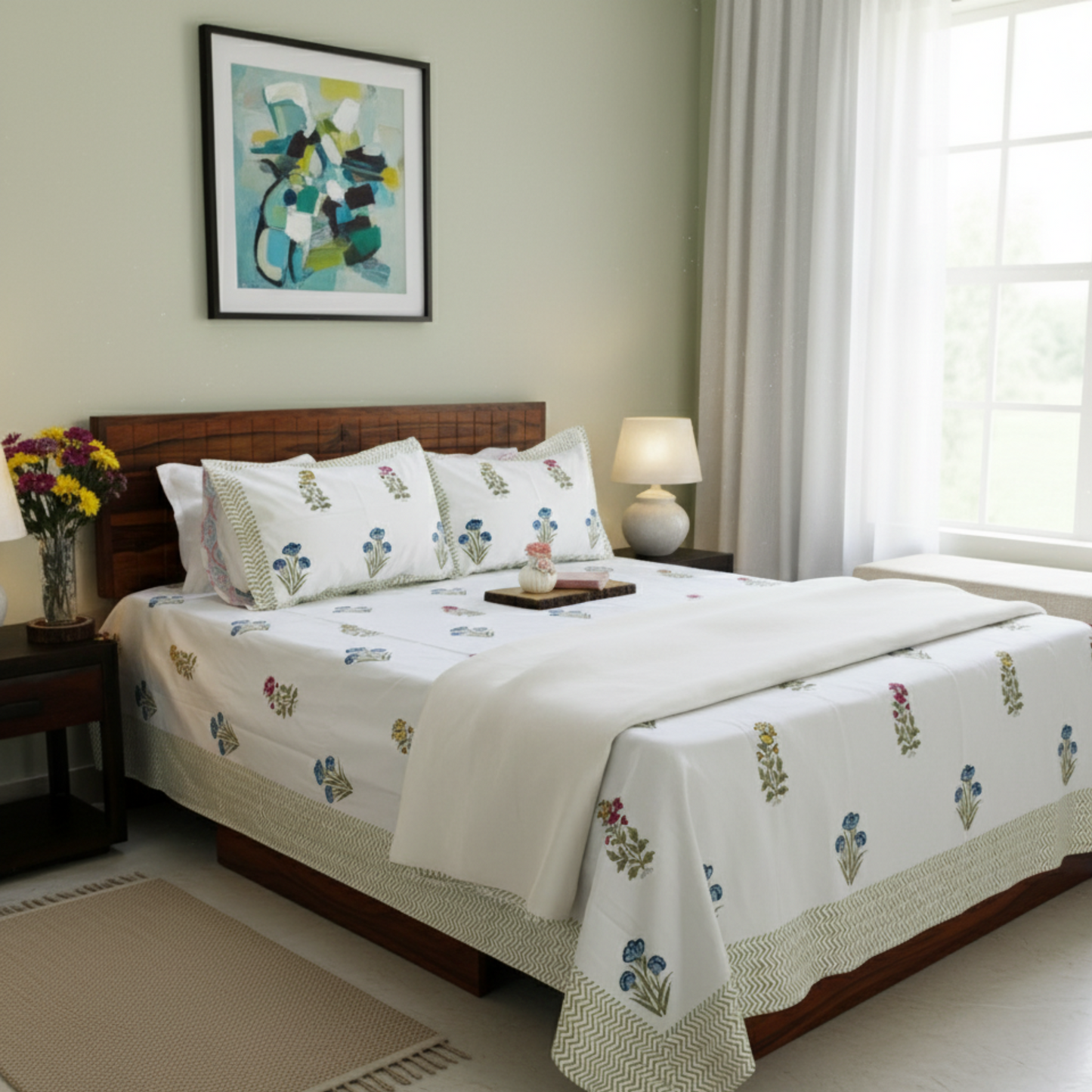 Colours Of The Garden: Handblock Bedsheet
