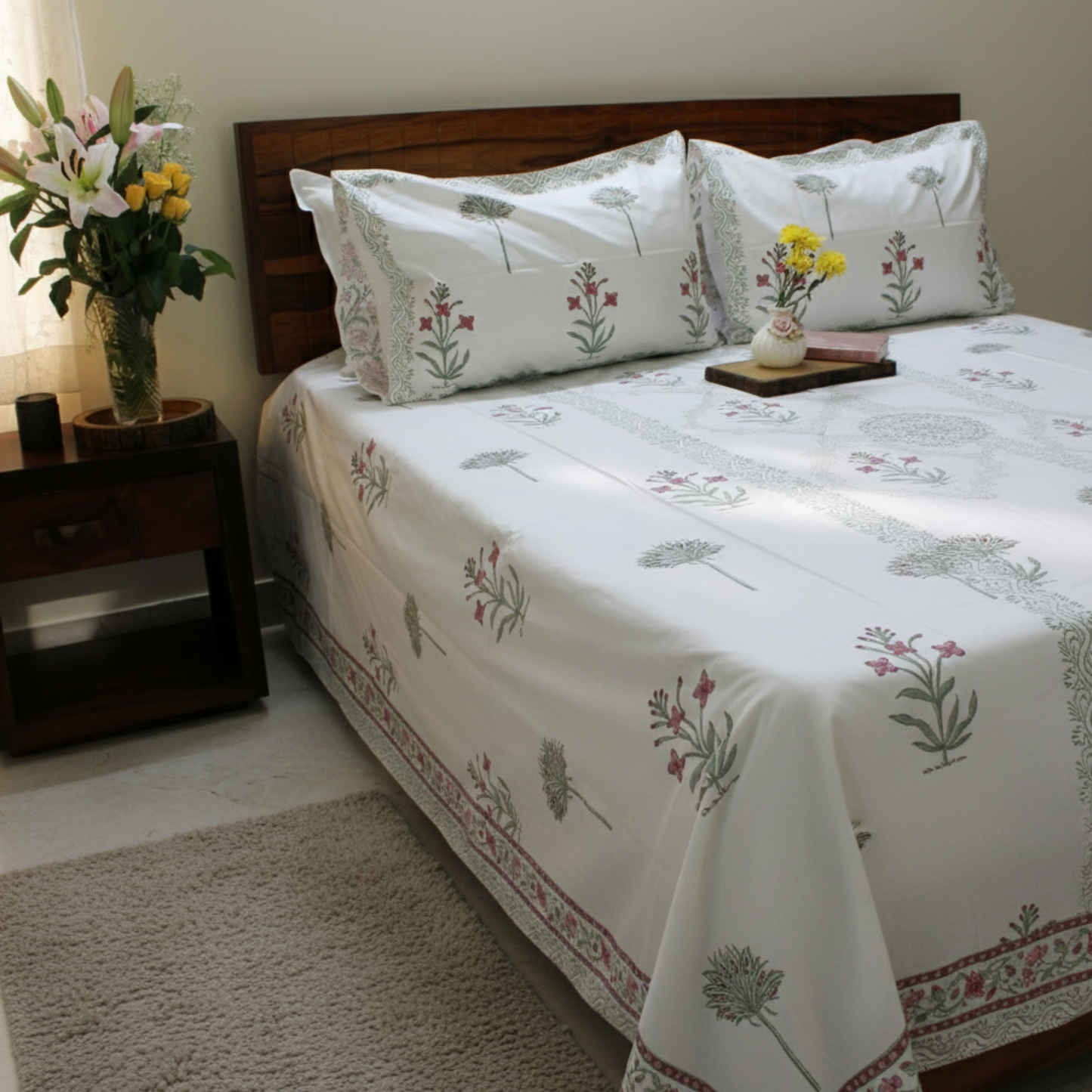 Colours Of The Garden: Handblock Bedsheet