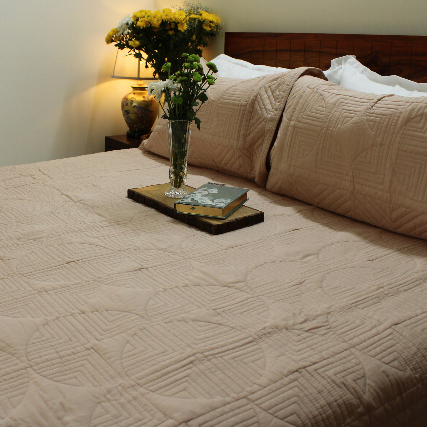 Serene Stitch Quilted Bedcover – Peach Mist