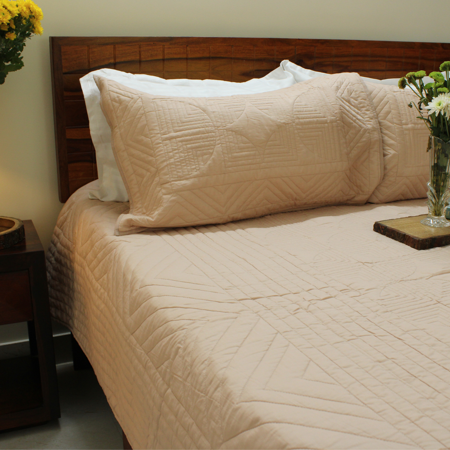 Serene Stitch Quilted Bedcover – Peach Mist