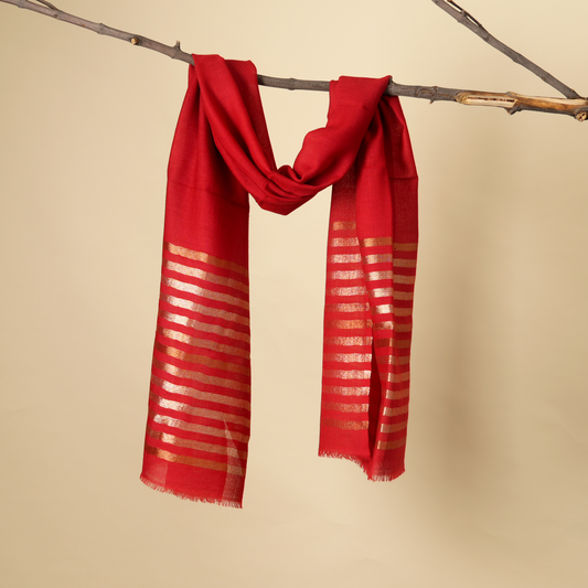Winter Glow Wool Zari Stole-Red
