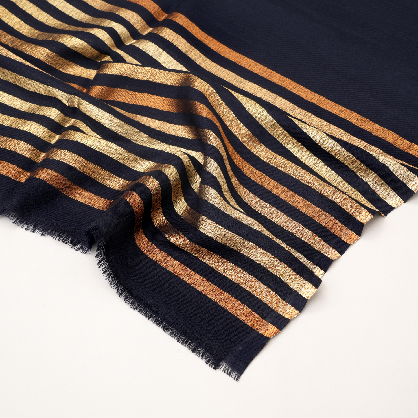 Winter Glow Wool Zari Stole-Navy Blue