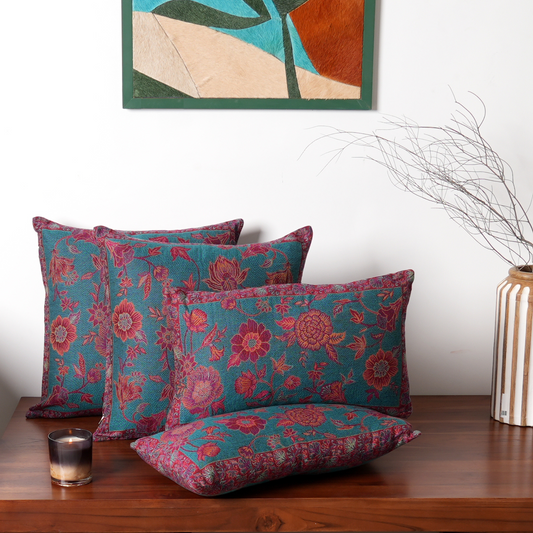 The Earth Collection- Floral Teal Cushion Cover Set