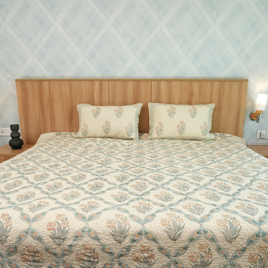 Iris Handblock Quilted Bedcover