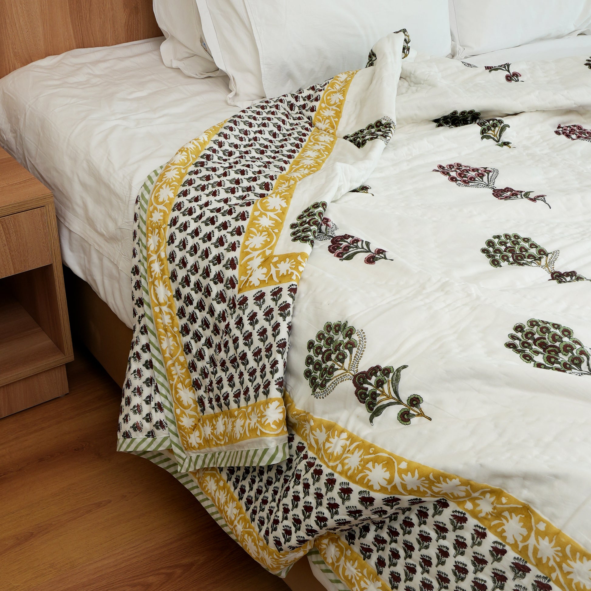 Organic Cotton, Hand Block Printed, Mughal Garden Motifs, Handcrafted, Luxurious Comfort
