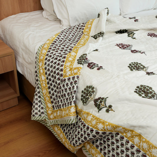 Organic Cotton, Hand Block Printed, Mughal Garden Motifs, Handcrafted, Luxurious Comfort