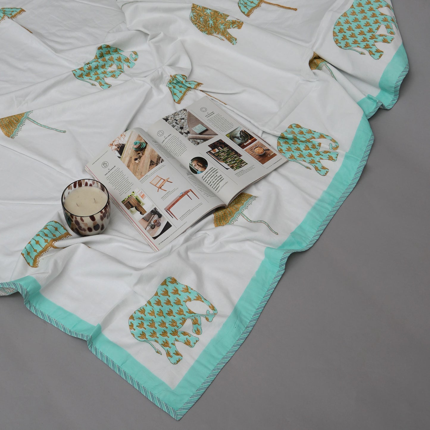 Flannel, handblock printed, lightweight, breathable, enchanting elephant design, cozy comfort,earthandoak,luxury shopping,gifting ideas,luxury gifting