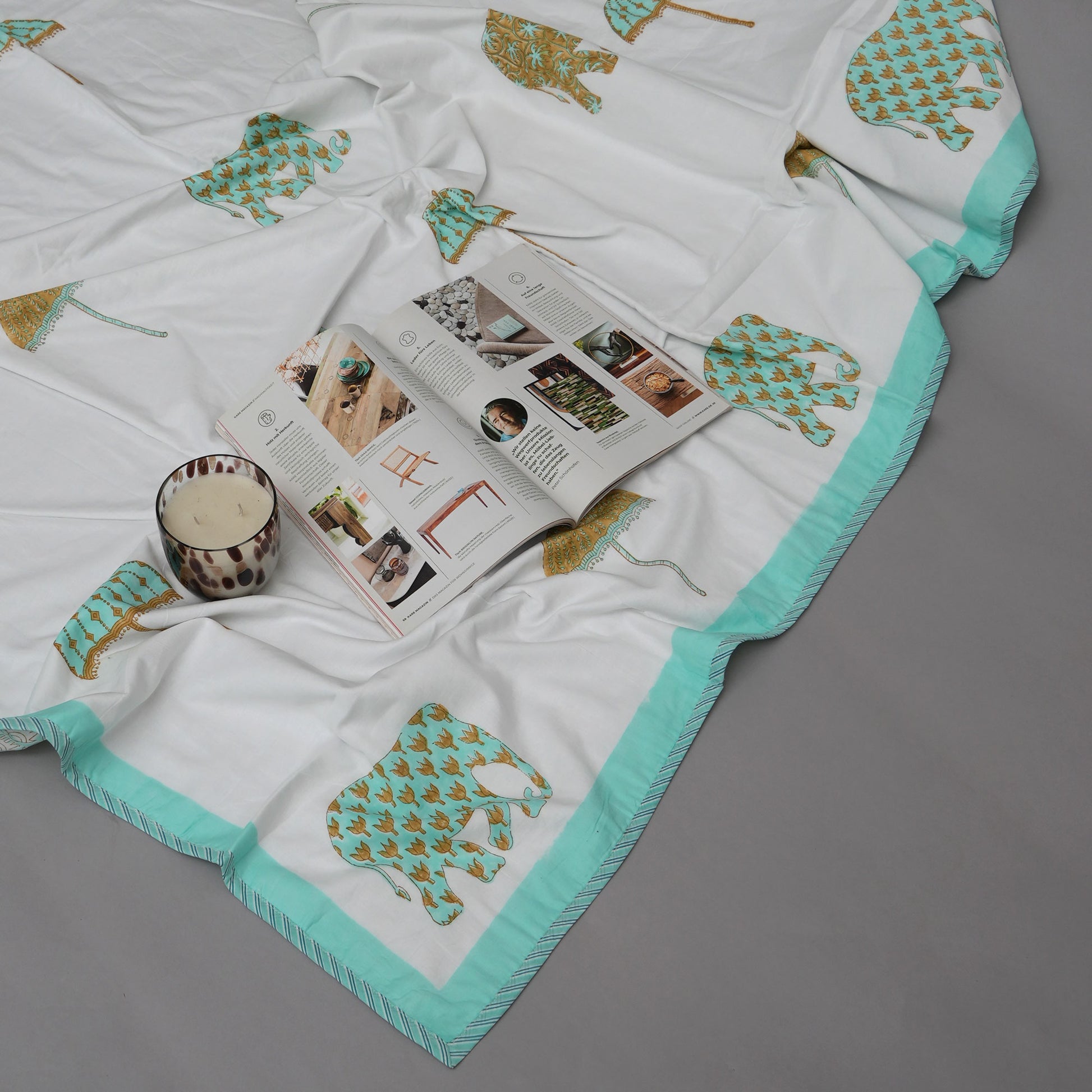 Flannel, handblock printed, lightweight, breathable, enchanting elephant design, cozy comfort,earthandoak,luxury shopping,gifting ideas,luxury gifting