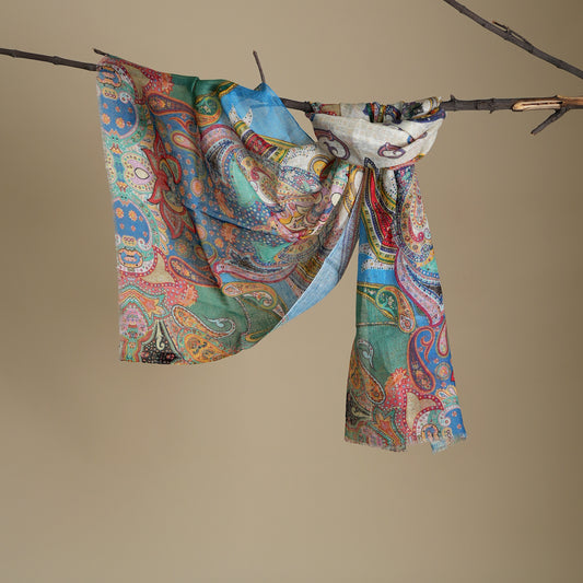 100% Linen, lightweight, classic paisley motifs, effortless elegance, versatile style