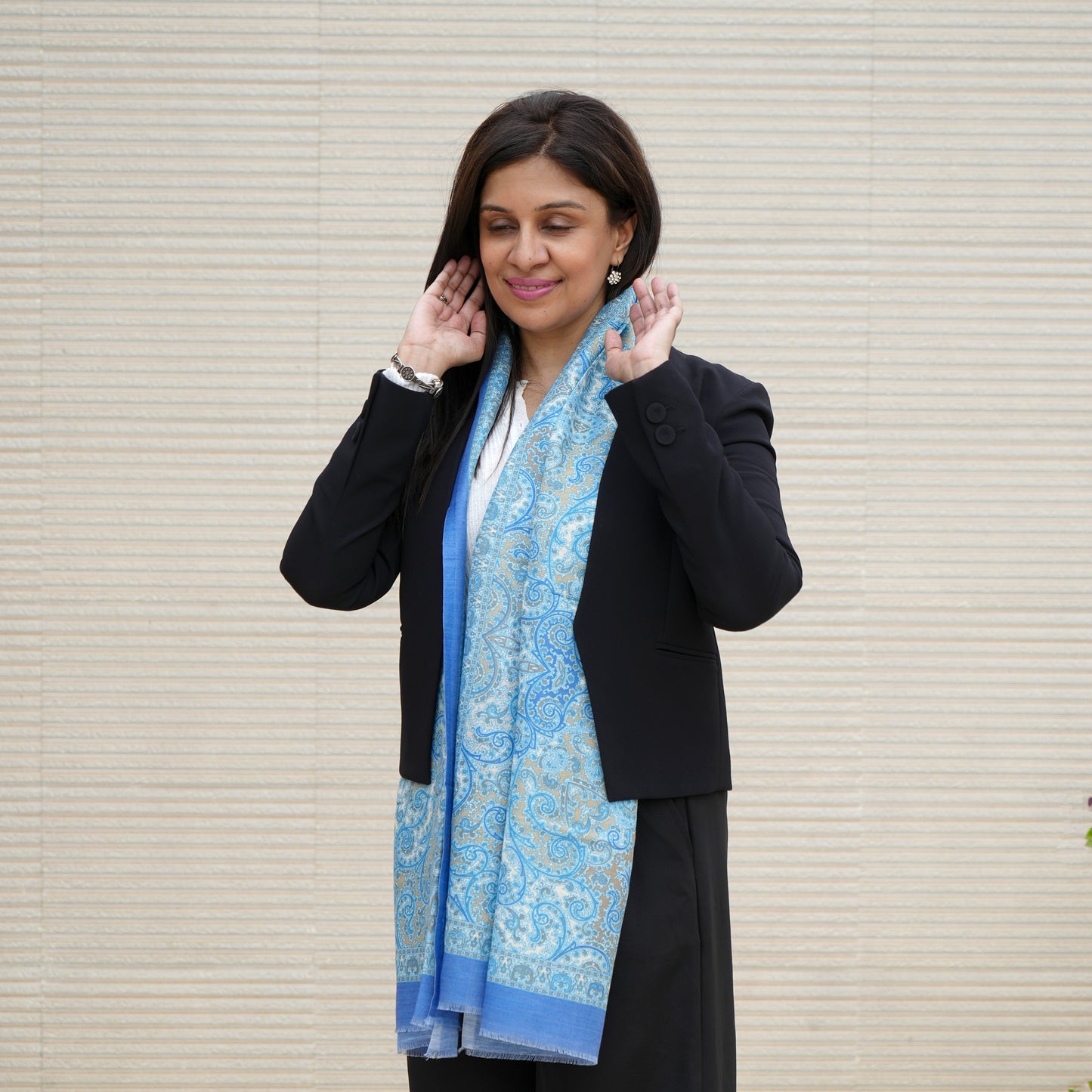 Azure Bloom- Cotton Linen Stole